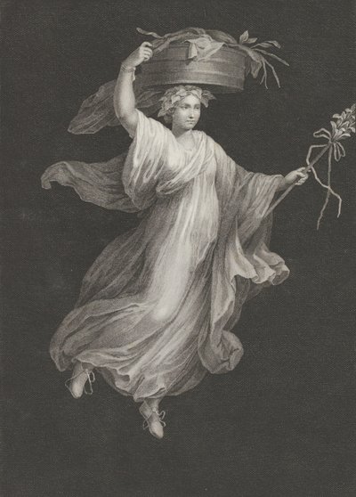 Uma bacante carregando um grande cesto na cabeça e segurando um cajado na l..., c. 1795-ca. 1820. de Antonio Ricciani