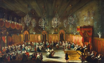 Baile em homenagem a Anna Maria Luisa de Médici, Eletress do Palatinado, ca. 1718-1719. de Antonio Stom