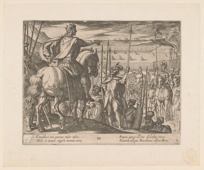 Alexandre, o Grande, instrui os soldados macedônios Os feitos de Alexandre, o Grande (título da série) Alexandri magni praecipvae res gestae (título da série) de Antonio Tempesta