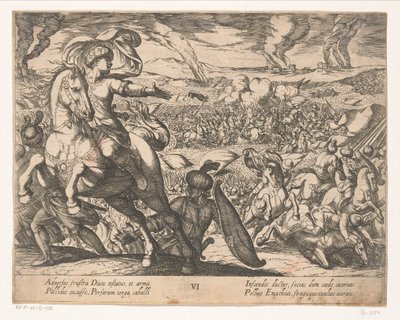 Darius foge do campo de batalha Os feitos de Alexandre, o Grande (título da série) Alexandri magni praecipvae res gestae (título da série) de Antonio Tempesta