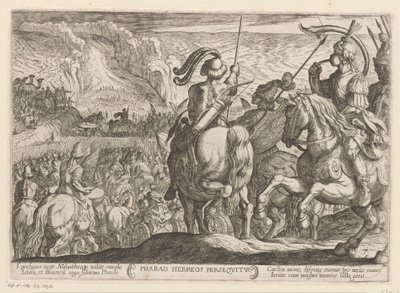 Os egípcios perseguem os israelitas através do Mar Vermelho Faraó Hebreos persequitur (título no objeto) Cenas de batalha do Antigo Testamento (título da série) de Antonio Tempesta