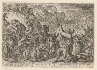 Egípcios afogam-se no Mar da Concha
Pharao mergitur (título sobre o objecto)
Cenas de batalha do Antigo Testamento (título da série) de Antonio Tempesta