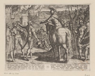 Os romanos queimam o campo holandês As Guerras Batavas contra os Romanos (título da série) Batavorum cum Romanis Bellum (título da série) de Antonio Tempesta