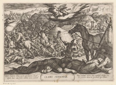 O anjo da morte conquista o exército de Senaqueribe Clades Senachrib (título no objeto) Cenas de batalha do Antigo Testamento (título da série) de Antonio Tempesta