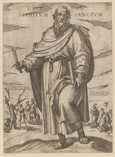 De São Bartolomeu Eu creio no Espírito Santo (título no objeto) Cristo, Maria en de apóstolo (título da série) de Antonio Tempesta