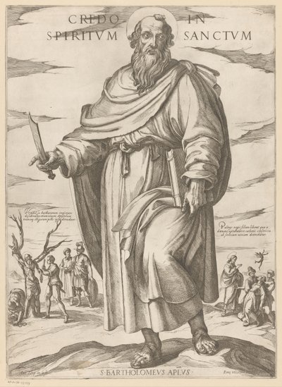De São Bartolomeu Eu creio no Espírito Santo (título no objeto) Cristo, Maria en de apóstolo (título da série) de Antonio Tempesta