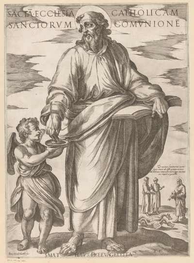 De heilige Matteüs
Sacta ecclesia catholicam sanctorum comunione (título sobre o objecto)
Christus, Maria en de apostelen (título da série) de Antonio Tempesta