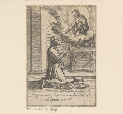 De heilige Philippus plaast zich onder de hoede van Maagd Maria Het Leven van Philippus Benitius (título da série) Vida de B. Philippi Benicius Florent. ordem Servo de B. Mary the Virgin (título da série) de Antonio Tempesta