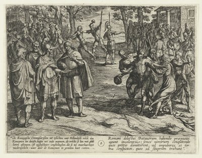 Antigos bárbaros compram os seus serviços aos romanos, 69-70
A Revolta Bataviana (título da série)
Batavorum cum Romanis Bellum, à Corn. Tacito / The Batavian Oft Oude Hollandtsche Oorloghe teghen de Romeynen (título da série sobre o objecto) de Antonio Tempesta