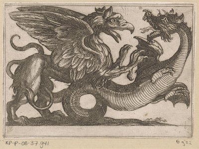 Dragão e Grifo em Batalha Animais de luta (título da série) de Antonio Tempesta