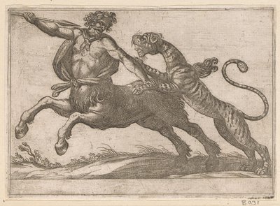 Um tigre lutando contra um centauro Animais de luta (título da série) de Antonio Tempesta
