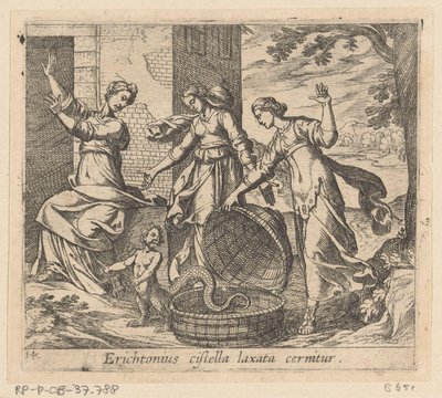 Erichthonius soltou do seu cesto
Erichtonius cistella laxata cernitur (título sobre o objecto)
Metamorfoseon sive transformationum (título da série)
Metamorfoses de Ovid (título da série) de Antonio Tempesta