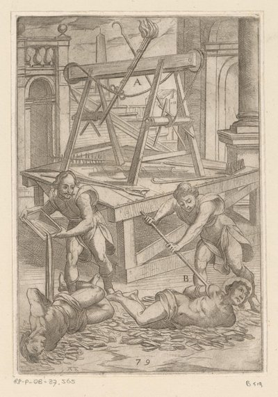 Tortura com óleo fervente Torturas sofridas por mártires cristãos (título da série) Varia tormentorum et supplicioru rawlium (...) (título da série) de Antonio Tempesta