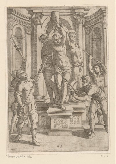 Tortura com paus afiados
Tortura sofrida pelos mártires cristãos (título da série)
Varia tormentorum et supplicioru crudelium (...) (título da série) de Antonio Tempesta