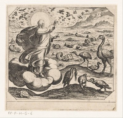 Deus cria os pássaros e os peixes Criação (título da série) de Antonio Tempesta