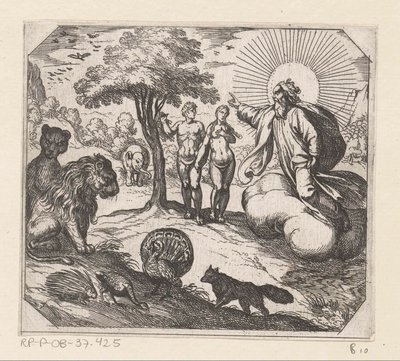 Deus proíbe Adão e Eva de comer da árvore do conhecimento Criação (título da série) de Antonio Tempesta