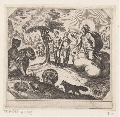 Deus proíbe Adão e Eva de comerem da árvore do conhecimento
Criação (título da série) de Antonio Tempesta