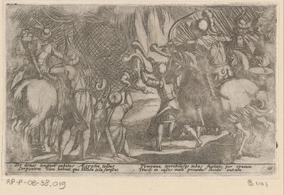 Jagers vangen een reuzenslang Diversos jacht-en strijdscènes (título da série) Caça de feras, pássaros e peixes. Batalhas de feras: e feras mútuas (título da série) de Antonio Tempesta