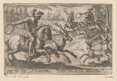 Os caçadores apanham veados com cordas
Várias cenas de caça e batalha (título da série)
Venationes Ferarum, Avium, Piscium Pugnae bestiariorum: et mutuae bestiarum (título da série) de Antonio Tempesta