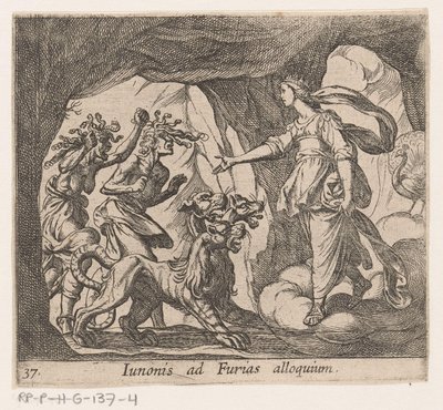 Juno e as Fúrias no portão do Hades
Iunonis ad Furias alloquium (título sobre o objecto)
Metamorfoseon sive transformationum (título da série)
Metamorfoses de Ovid (título da série) de Antonio Tempesta