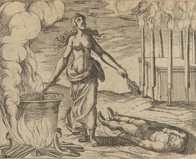 Medeia restaurando a juventude de Aeson Medeia restaura a juventude da juventude de Aeson..., Publicado após 1606. de Antonio Tempesta
