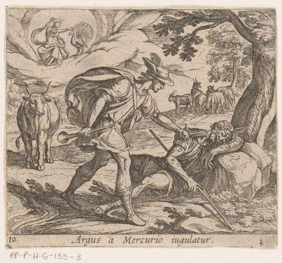 Mercúrio Doodt Argus Argus é estrangulado por Mercúrio (título no objeto) Metamorfoseon ou transformações (título da série) Metamorfosen van Ovidius (título da série) de Antonio Tempesta