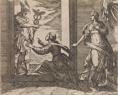 Mercury Turning Aglauros to Stone Aglauros a Mercurio in lapidem transfor..., Publicado após 1606. de Antonio Tempesta