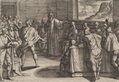 Gravura 23: Conferência sobre os passos a serem tomados sobre as novas tropas romanas que se aproximam ..., 1611. de Antonio Tempesta