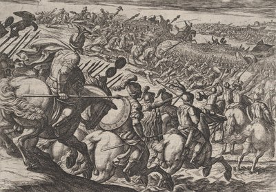 Gravura 25: O Comandante Romano Cerialis Ataca Perto de Trier, de A Guerra dos Romanos Agai..., 1611. de Antonio Tempesta