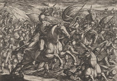 Gravura 30: Cerialis Conduzindo os Holandeses no Reno, de A Guerra dos Romanos Contra o..., 1611. de Antonio Tempesta