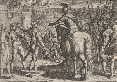 Gravura 34: Os Romanos Queimando o Campo Holandês, de A Guerra dos Romanos Contra o..., 1611. de Antonio Tempesta