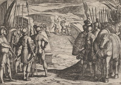 Gravura 35: Os Batavos Ficam Com Medo e Começam Conversas de Paz, de A Guerra dos Romanos Ag..., 1611. de Antonio Tempesta