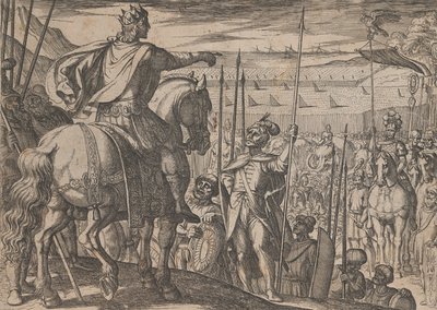 Placa 3: Alexandre instruindo seus soldados, de Os feitos de Alexandre, o Grande, 1608. de Antonio Tempesta