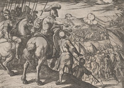 Placa 5: Alexandre dirigindo uma batalha, de Os feitos de Alexandre, o Grande, 1608., de Antonio Tempesta