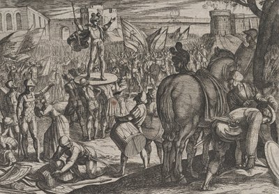 Gravura 5: Bruno Nomeado Líder dos Caninefates, de A Guerra dos Romanos Contra o..., 1611. de Antonio Tempesta