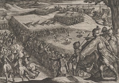 Gravura 6: Romanos Derrotados Perto do Reno, de A Guerra dos Romanos Contra os Batavos..., 1611. de Antonio Tempesta