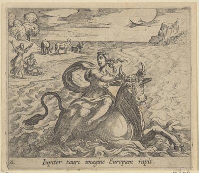 Roof van Europa
Iupiter tauri imagine Europam rapit (título sobre o objecto)
Metamorfoseon sive transformationum (título da série)
Metamorfosen van Ovidius (título da série) de Antonio Tempesta