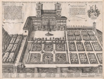 O Espelho da Magnificência Romana: Palácio e Jardins Monte Pincio, meados do século XVI. de Antonio Tempesta