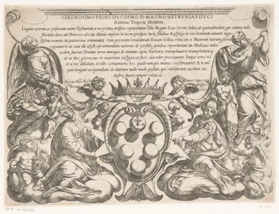 Estampa de título com dedicação e brasão de Cosimo II de