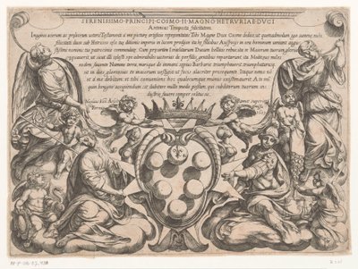 Estampa de título com dedicação e brasão de Cosimo II de