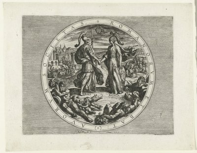 Estampa do título da série A Revolta Bataviana, 69-70
Romanorum et Batavorum Societas (1) (título sobre o objecto)
A Revolta Bataviana (título da série)
Batavorum cum Romanis Bellum, à Corn. Tacito / De Batavische Oft Oude Hollandtsche Oorloghe teghen d de Antonio Tempesta
