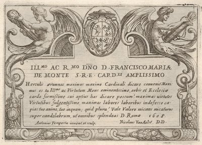Placa de identificação da série Os trabalhos de Hércules, com os braços do cardeal Francesco Ma ..., 1608. de Antonio Tempesta