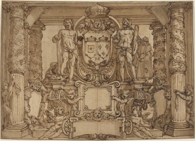 Um projeto de parede arquitetônica em homenagem a Henrique IV, o Hércules gaulês de Antonio Tempesta or Agostino Ciampelli