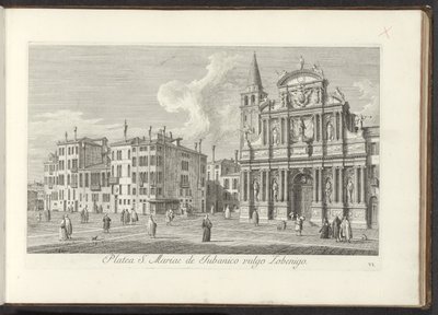 Vista do Campo Santa Maria Zobenigo em Veneza
Area S. Rocchi cum ejusdem Templo et Schola (título sobre o objecto)
Vistas de edifícios e praças em Veneza (título da série)
Urbis Venetiarum prospectus celebrriores, ex Antonii Canal tabulis XXXVIII aere e de Antonio Visentini