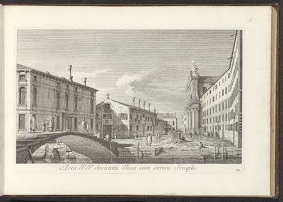 Vista do Campo dei Gesuiti em Veneza
Área P.P. Societatis Jesu cum eorum Templo (título sobre o objecto)
Vistas de edifícios e praças em Veneza (título da série)
Urbis Venetiarum prospectus celebrriores, ex Antonii Canal tabulis XXXVIII aere expressi ab de Antonio Visentini