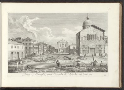 Gezicht op de Chiesa di San Giuseppe di Castello te Venetië Área de São José, com o Templo de São Nicolau no Castelo (título no objeto) Gezichten op bugemenen en pleinen in Venetië (título da série) Mais vistas famosas da cidade de Veneza, das pinturas do  de Antonio Visentini