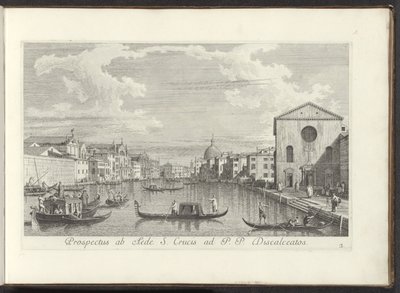 Gezicht no Canal Grande, de Santa Maria di Nazareth em San Simeone Piccolo te Venetië Perspectiva da Casa da Santa Cruz a P. P. Discalceatos (título no objeto) As vistas mais famosas da cidade de Veneza, dos 38 painéis do Canal Antonius, impressas em latão de Antonio Visentini