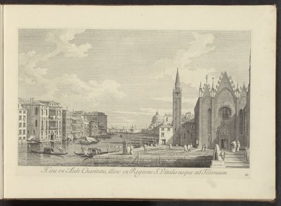 Gezicht op het Canal Grande en de Chiesa di Santa Maria della Carità te Venetië
Hinc ex aede Charitatis, illinc ex Regione S. Vitalis usque ad Telonium (título sobre o objecto)
Urbis Venetiarum prospectus celebrriores, ex Antonii Canal tabulis XXXVIII ae de Antonio Visentini