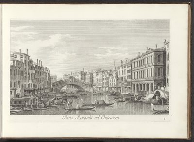 Gezicht no Canal Grande em Rialtobrug te Venetië Ponte Rivoalti a Leste (título no objeto) As vistas mais famosas da cidade de Veneza, a partir dos 38 painéis do Canal Antonius, impressos em latão por Antonio Vissentini, divididos em três partes. a segunda de Antonio Visentini
