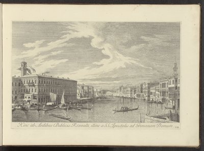 Gezicht no Canal Grande te Venetië Daqui para as Casas Públicas de Rivoalti, do outro lado da SS. Apóstolos para Grimana House (título no objeto) As vistas mais famosas da cidade de Veneza, dos 38 painéis em latão do Canal Antonius, impressos por Antonio V de Antonio Visentini